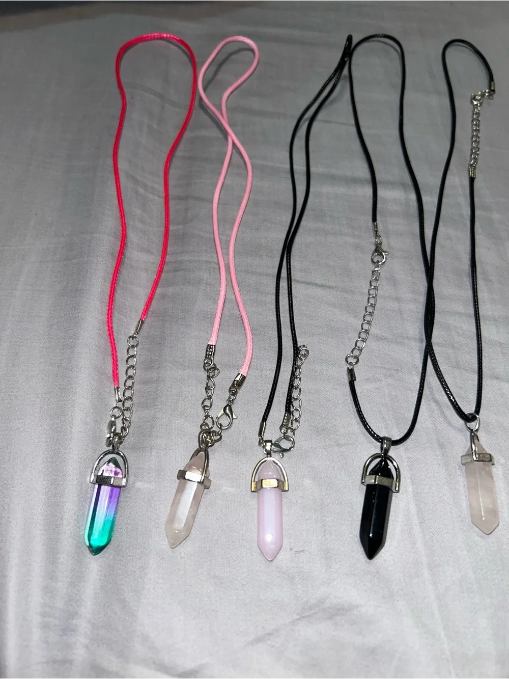 Bundle Of 5 Multicolored Pendant Necklaces On Adjustable Cord